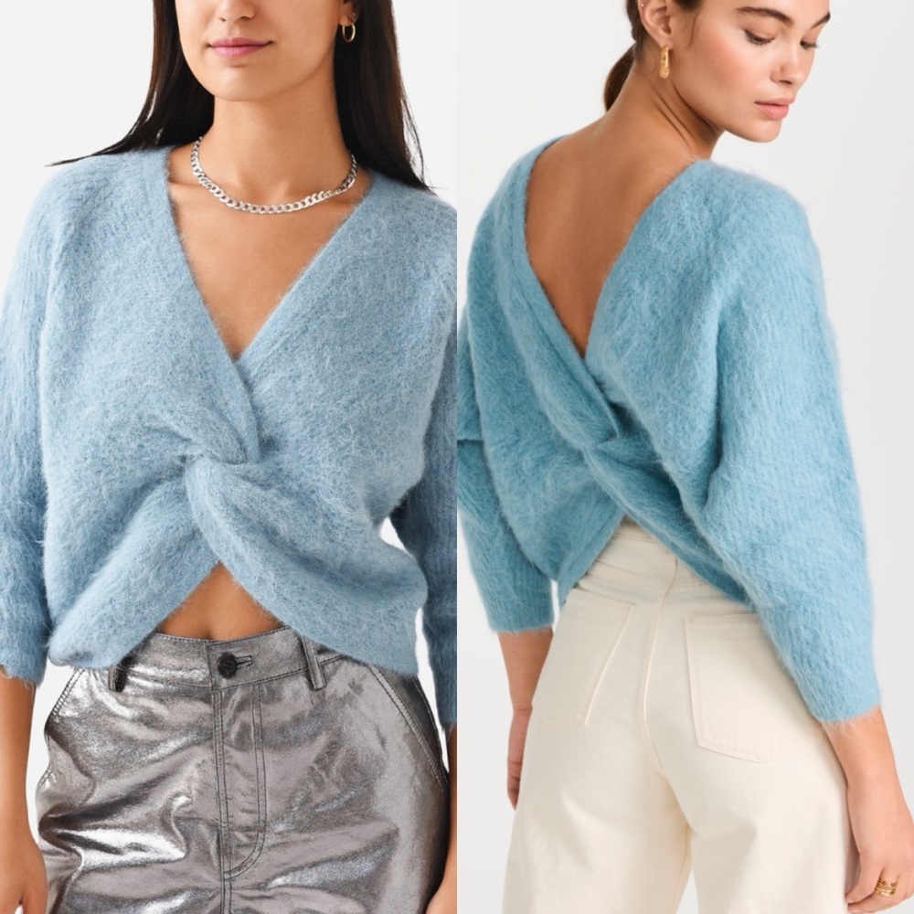 Ba&sh Fill Pullover Sweater Blue Alpaca Blend Preppy Boho Casual Womens M